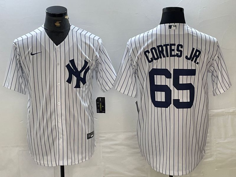 Men New York Yankees 65 Cortes jr White Strip Game 2024 Nike MLB Jersey
